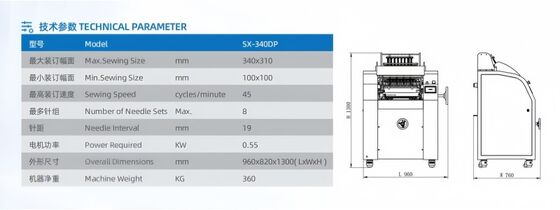 SX-340DP 8 Needles And 19mm Needle Interval Semi Automatic Binding Sewing Machine Manual Book Binding Machine 45 Cycles/Min